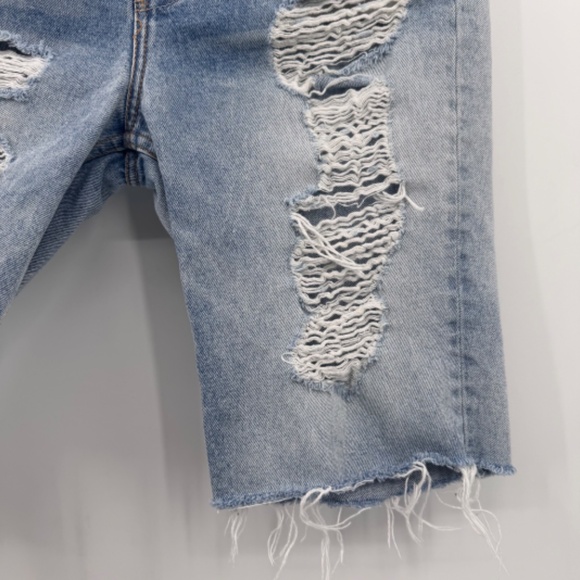 GRLFRND Jean Shorts Women 29 Blue Beverly Distressed Button Fly Light Wash Denim - Picture 3 of 14